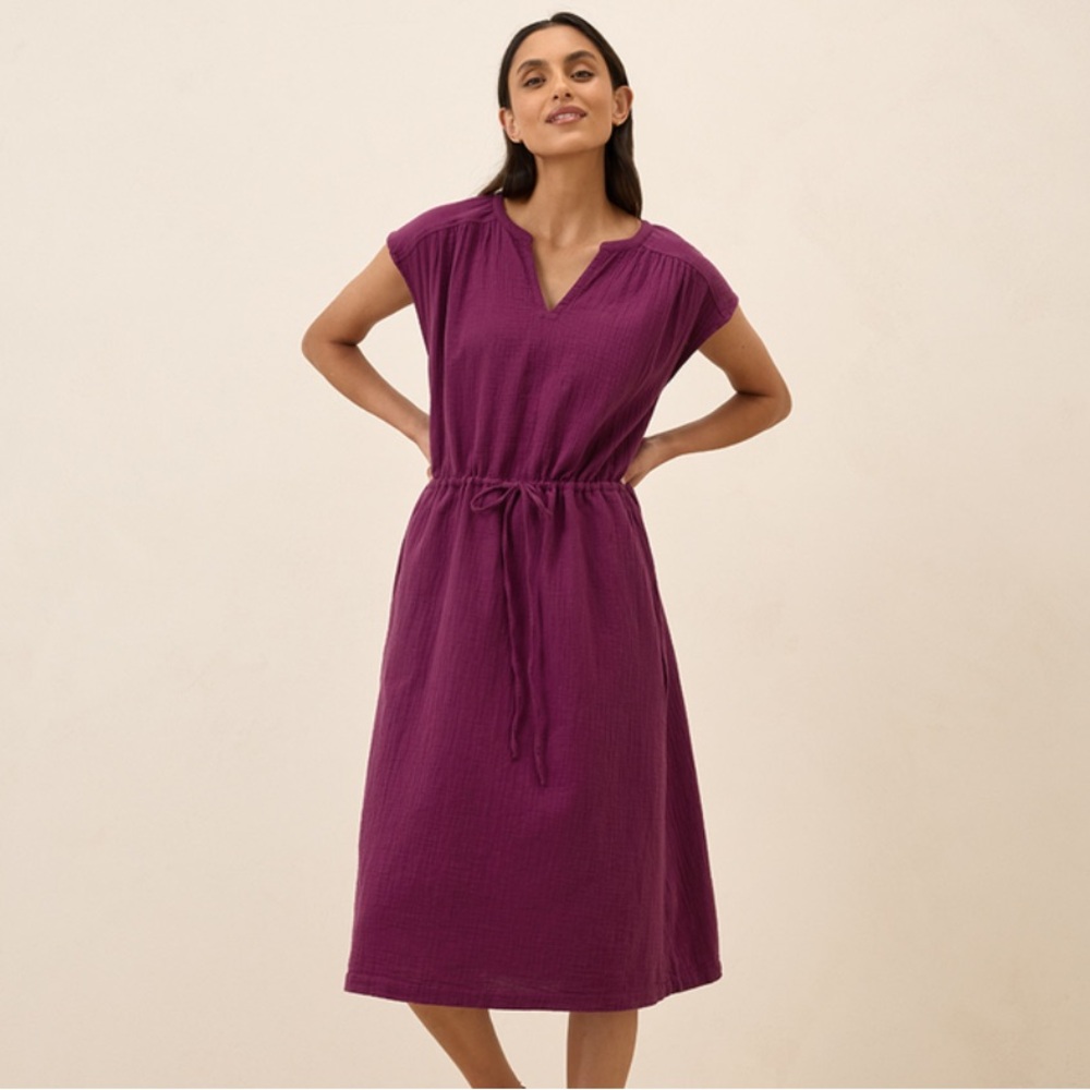 Pact Coastal Double Gauze Tie Waist Midi Dress